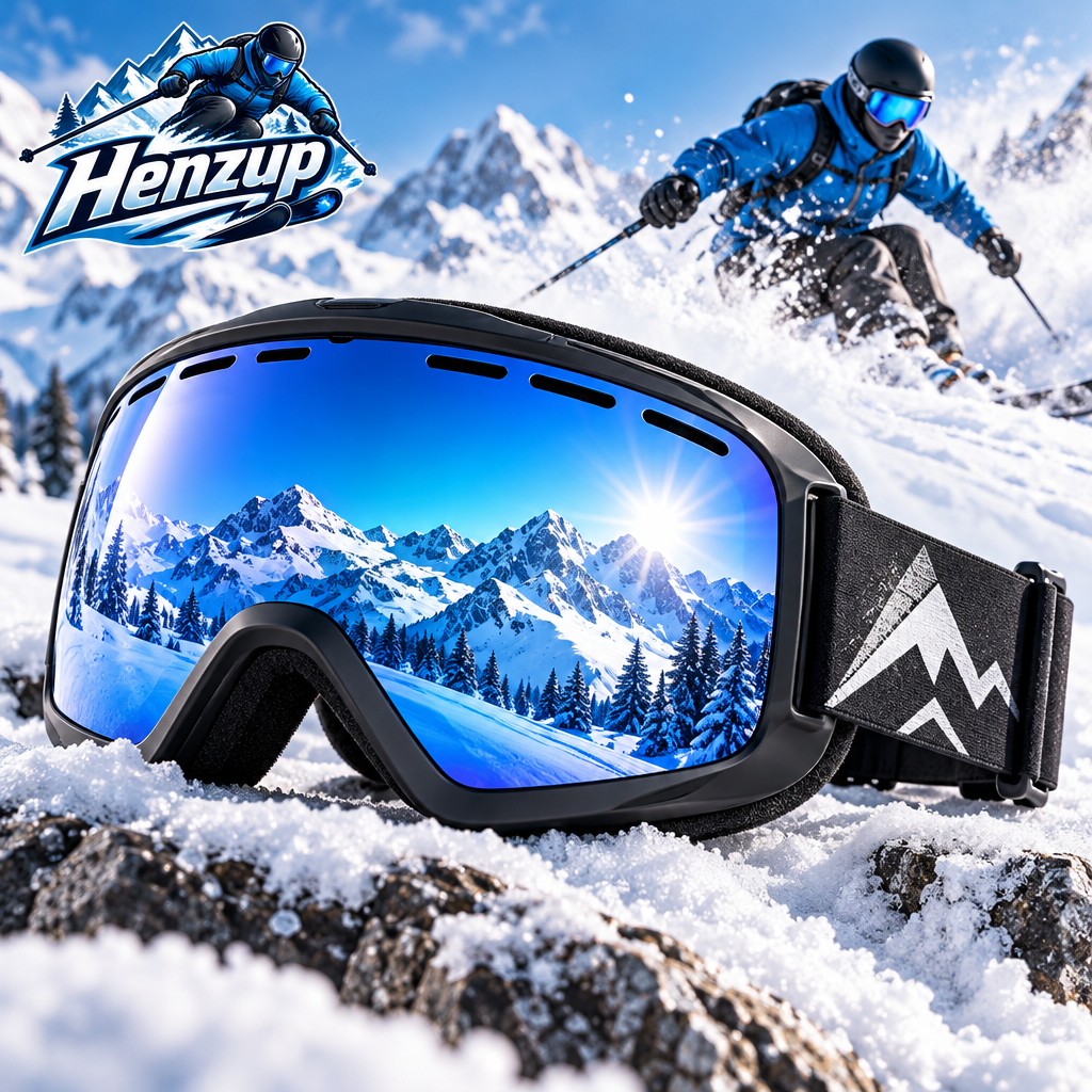 HENZUP Blue Mirror Ski Goggles