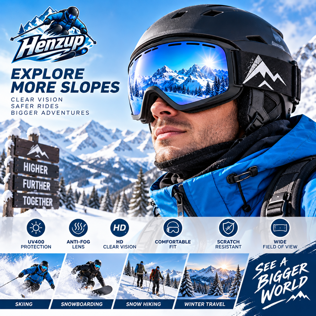 HENZUP Blue Mirror Ski Goggles