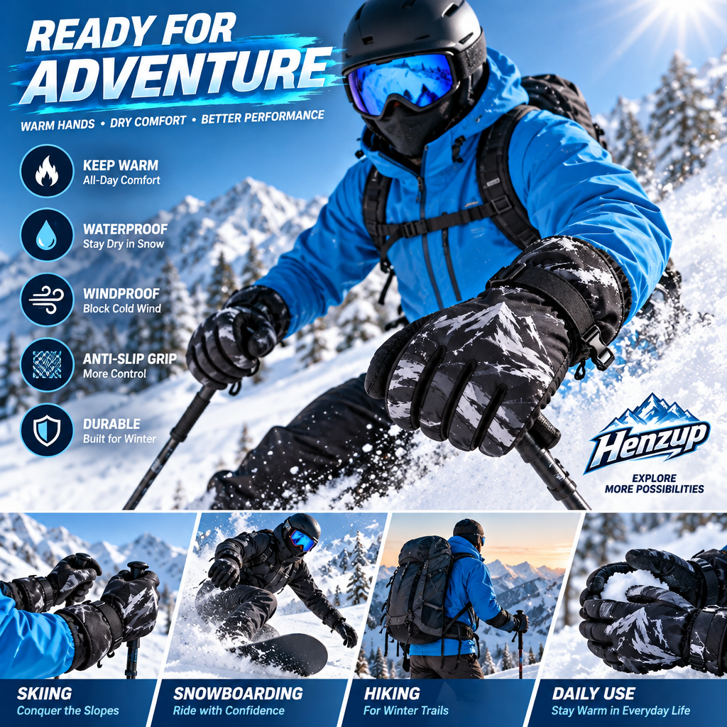 HENZUP Mountain Print Ski Gloves