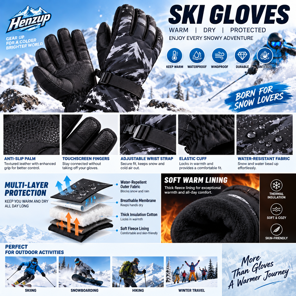 HENZUP Mountain Print Ski Gloves