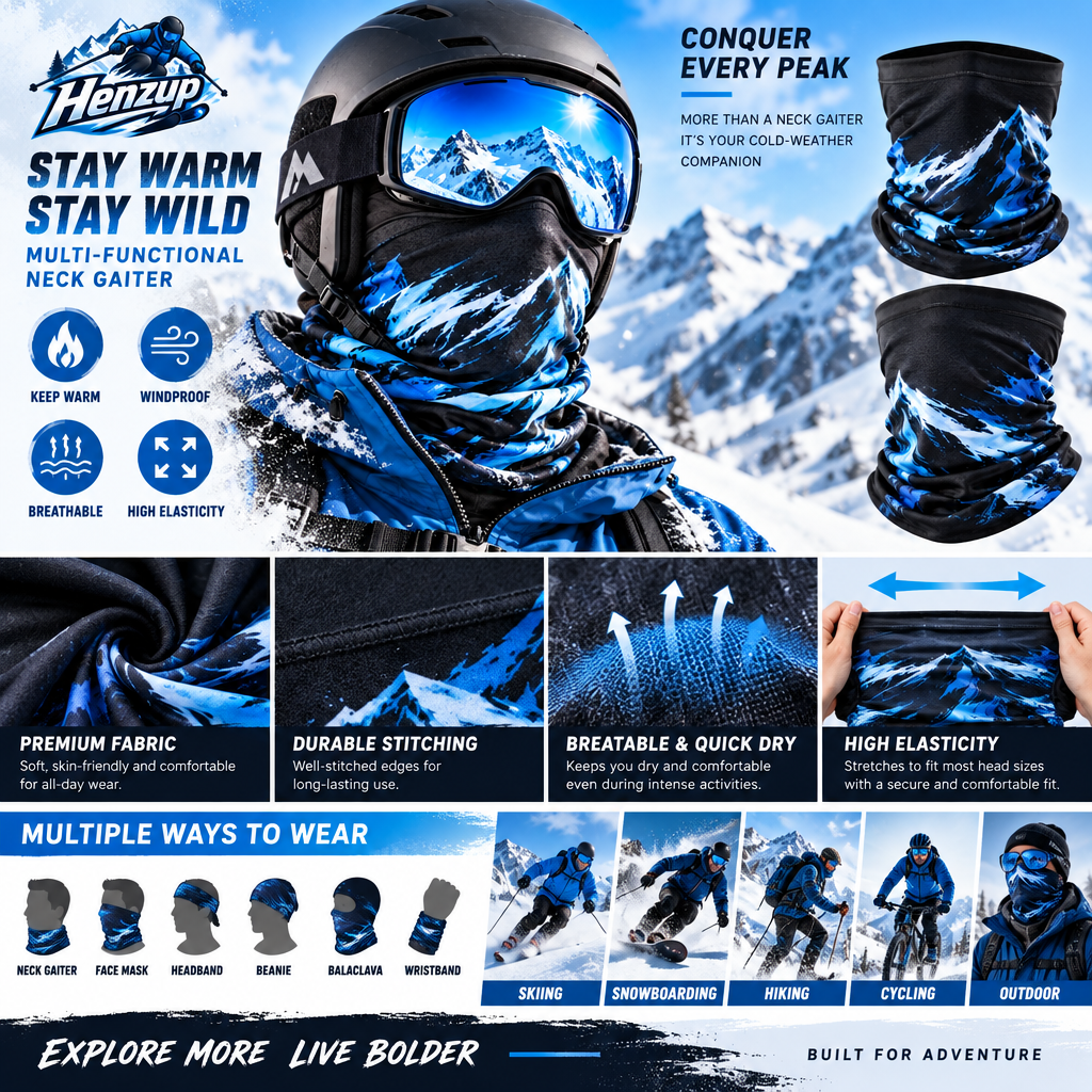 HENZUP Blue Mountain Print Neck Gaiter