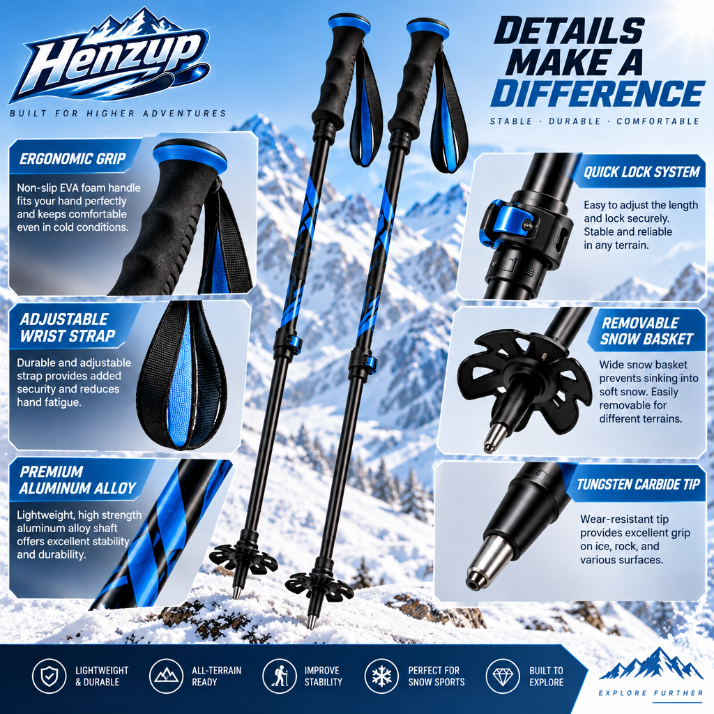 HENZUP Adjustable Ski Pole Pair