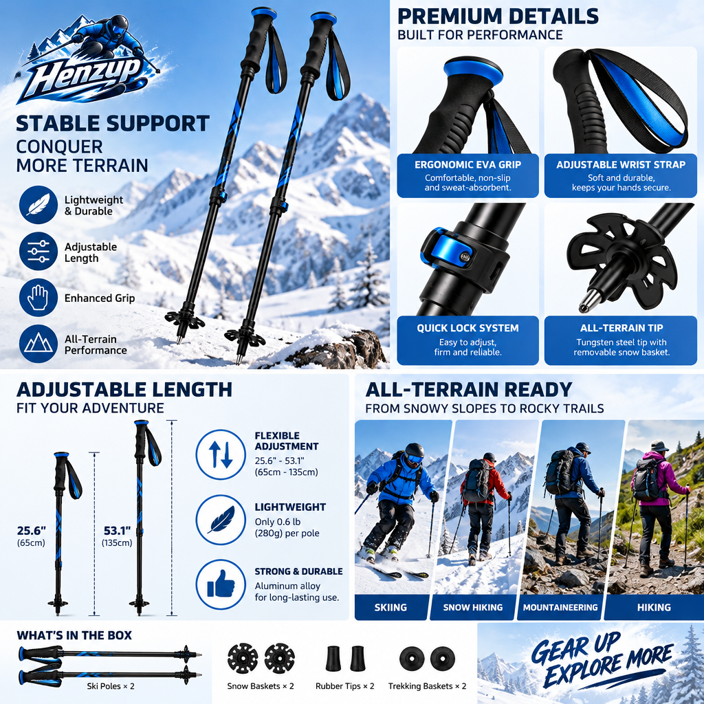 HENZUP Adjustable Ski Pole Pair